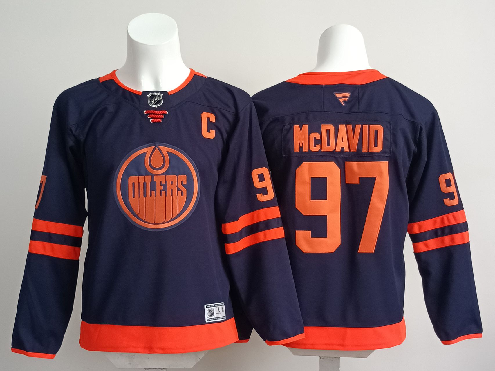 Men 2025 Edmonton Oilers #97 Mcdavid Blue Fanatics Home Premium NHL Jersey style 1